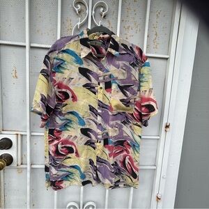 Robert Stack L 100% silk Short sleeve button-up Shirt super lightweight